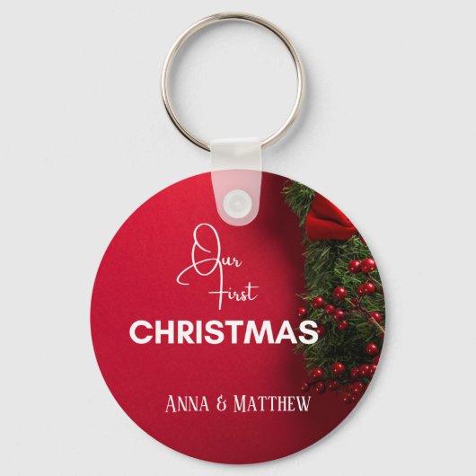 Eerste kerst Heilige bessen naam gepersonaliseerd Sleutelhanger (Voorkant)