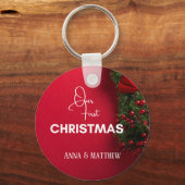 Eerste kerst Heilige bessen naam gepersonaliseerd Sleutelhanger (Achterkant)