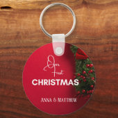 Eerste kerst Heilige bessen naam gepersonaliseerd Sleutelhanger (Voorkant)