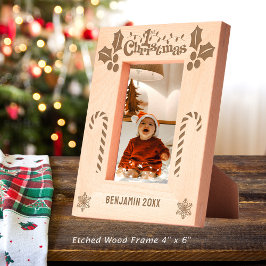 Eerste kerst Holly, snoep Canes, Show naam 4x6 Gegraveerde Lijstjes
