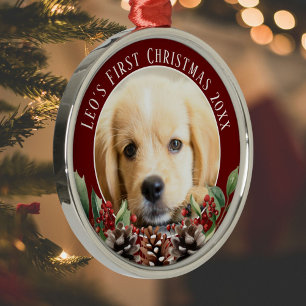 Eerste kerst hond foto Ornament