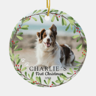 Eerste kerst-hond-foto-ornament Keramisch Ornament