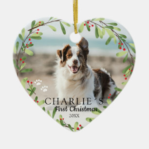Eerste kerst-hond-foto-ornament Keramisch Ornament