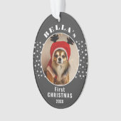 Eerste kerst hond huisdier foto sterren roze grijs ornament (voorkant)