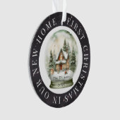 Eerste kerst huis sneeuw Wereldbol nacht hemel fot Ornament (voorkant)