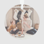 Eerste kerst huis sneeuw Wereldbol nacht hemel fot Ornament (achterkant)