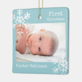 Eerste Kerst Ice Blue Custom Foto Sneeuwvlokken Keramisch Ornament (Links)