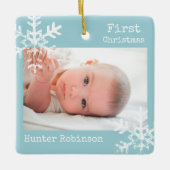 Eerste Kerst Ice Blue Custom Foto Sneeuwvlokken Keramisch Ornament (Voorkant)