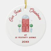 Eerste kerst in de nieuwe Waterverf Keramisch Ornament (Voorkant)