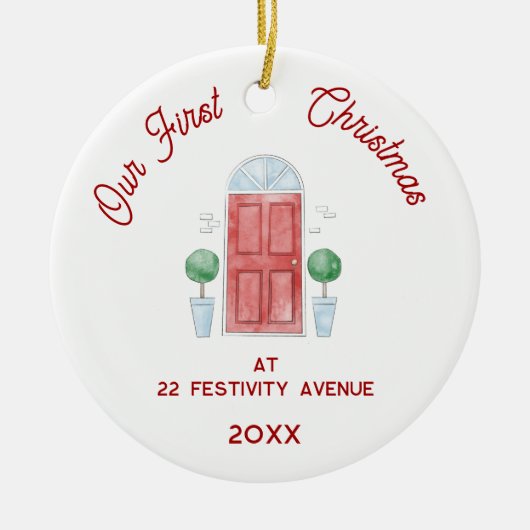 Eerste kerst in de nieuwe Waterverf Keramisch Ornament (Voorkant)