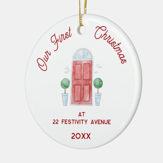 Eerste kerst in de nieuwe Waterverf Keramisch Ornament (Links)