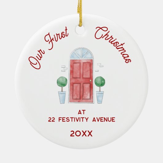 Eerste kerst in de nieuwe Waterverf Keramisch Ornament (Achterkant)