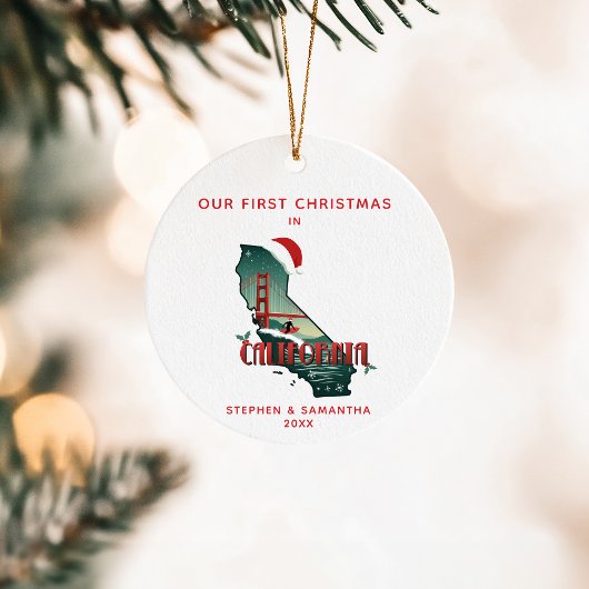 Eerste kerst in de staat Californië aangepaste tek Keramisch Ornament