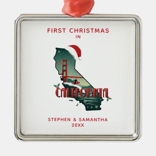 Eerste kerst in de staat Californië gepersonalisee Metalen Ornament (Voorkant)