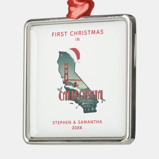 Eerste kerst in de staat Californië gepersonalisee Metalen Ornament (Links)
