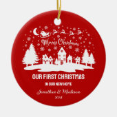 Eerste kerst in een nieuw huis Gepersonaliseerde v Keramisch Ornament (Voorkant)