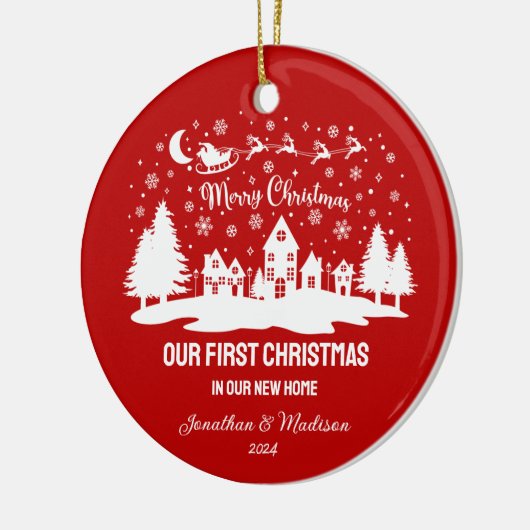 Eerste kerst in een nieuw huis Gepersonaliseerde v Keramisch Ornament (Links)