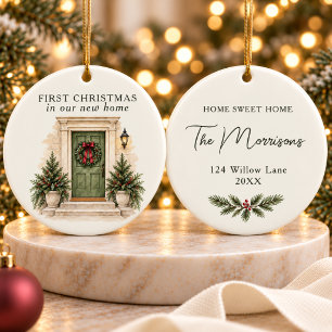 Eerste kerst in een nieuw huis keramisch ornament