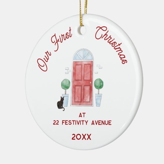 Eerste kerst in een nieuwe huis Cat Waterverf Keramisch Ornament (Links)