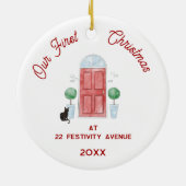 Eerste kerst in een nieuwe huis Cat Waterverf Keramisch Ornament (Achterkant)