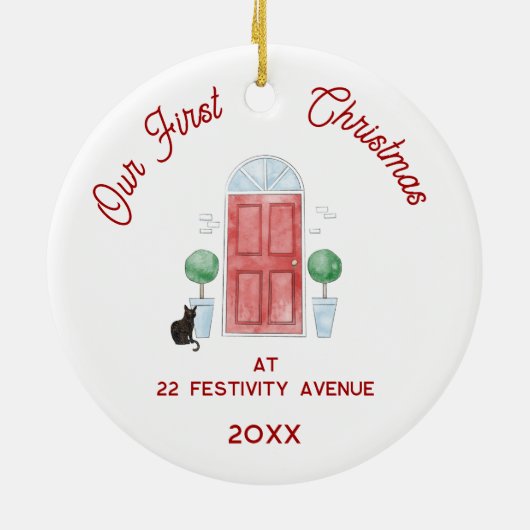 Eerste kerst in een nieuwe huis Cat Waterverf Keramisch Ornament (Achterkant)