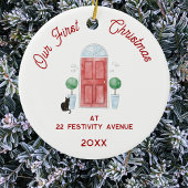 Eerste kerst in een nieuwe huis Cat Waterverf Keramisch Ornament