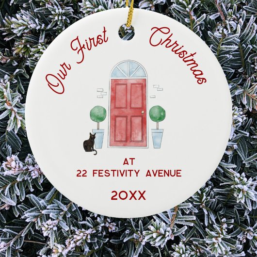Eerste kerst in een nieuwe huis Cat Waterverf Keramisch Ornament