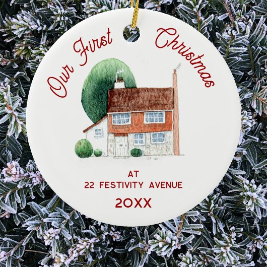 Eerste kerst in het New Home Waterverf House Keramisch Ornament
