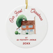 Eerste kerst in het New Home Waterverf House Keramisch Ornament (Voorkant)
