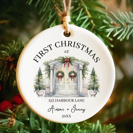 Eerste kerst in het nieuwe huis Custom Name Year Keramisch Ornament
