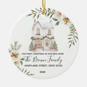 Eerste kerst in het nieuwe huis Witte Bloemen Wint Keramisch Ornament