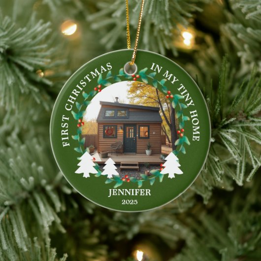 Eerste kerst in mijn eigen Tiny home foto Keramisch Ornament (Boom)