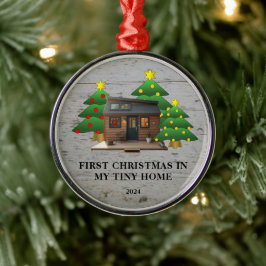 Eerste kerst in mijn kleine rustieke huis metalen ornament