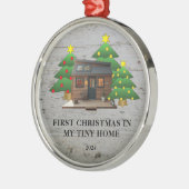 Eerste kerst in mijn kleine rustieke huis metalen ornament (Links)