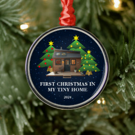 Eerste kerst in mijn kleine rustieke huis metalen ornament
