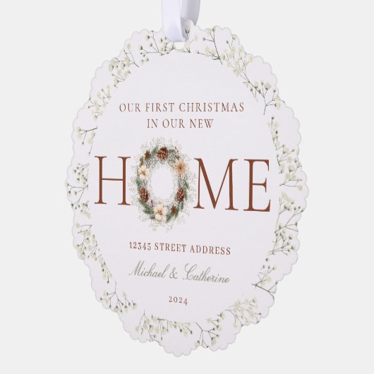 Eerste kerst in New Home Boho Ornament Kaart (Links)