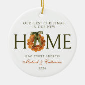 Eerste kerst in New Home Oranje krans Keramisch Ornament (Voorkant)