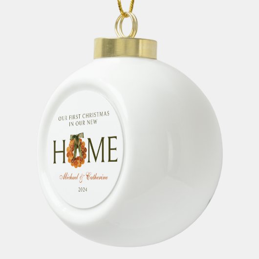 Eerste kerst in New Home Sinaasappel Krans Keramische Bal Ornament (Rechts)