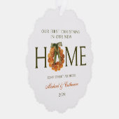 Eerste kerst in New Home Sinaasappel Krans Ornament Kaart (Rechts)