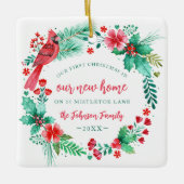 Eerste kerst in New Home Waterverf krans Keramisch Ornament (Voorkant)