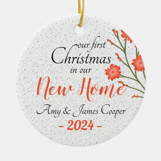 Eerste kerst in nieuwe foto Elegant script Keramisch Ornament (Voorkant)