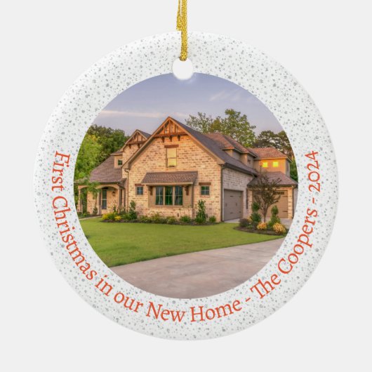 Eerste kerst in nieuwe foto Elegant script Keramisch Ornament (Achterkant)