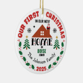 Eerste kerst in ons nieuwe huis aangepaste naam keramisch ornament (Rechts)