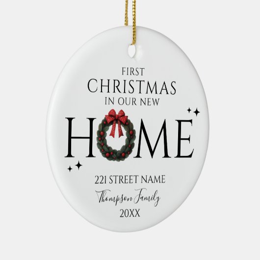 Eerste kerst in ons nieuwe huis Elegant krans Keramisch Ornament (Rechts)