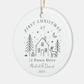 Eerste kerst in ons nieuwe huis - Moon & Deer Line Keramisch Ornament (Links)