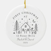 Eerste kerst in ons nieuwe huis - Moon & Deer Line Keramisch Ornament (Achterkant)