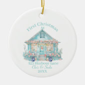 Eerste kerst in ons strandhuis keramisch ornament (Voorkant)