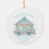 Eerste kerst in ons strandhuis keramisch ornament (Achterkant)