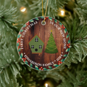 Eerste kerst in onze nieuwe Home vogelhuisfoto Keramisch Ornament