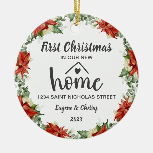 Eerste kerst in onze nieuwe huis Waterverf krans Keramisch Ornament (Voorkant)
